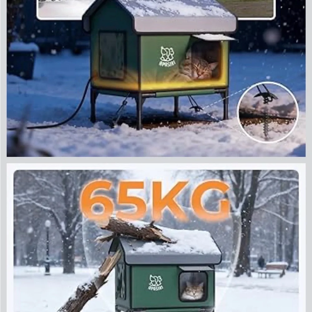 Apisiri Weatherproof Insulated Green Outdoor Cat House with Anti-Peep Curtains